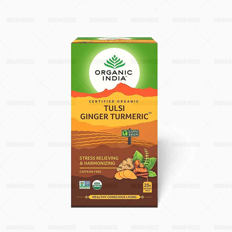 ORGANIC INDIA TULSI  GINGER KURKUMA 25 BAG/ ziołowa herbata z tulsi z imbirem i kurkumą (25 torebek)