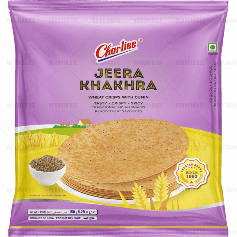 CHARLIEE JEERA KHAKHRA 150GM-„chrupiące chlebki/ wafelki z mąki pszennej z kminkiem „