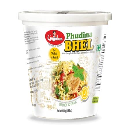 Gujjuben Pudina Bhel Puri Cup – przekąska indyjska dmuchany ryz z sosem miętowym 100 g