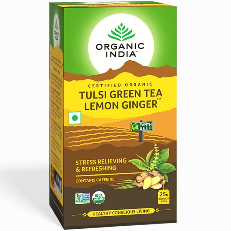 ORGANIC INDIA TULSI GREEN TEA LEMON GINGER 25 BAG/ tulsi zielona herbata cytrynowa z imbirem (25 torebek)